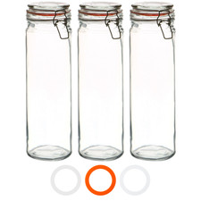 Glass Storage Jars Airtight Clip Top Lid Food Preserve Preserving Jar 2 Litre x3