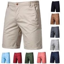 Mens Chino Shorts Cotton Summer Casual Elasticated Solid Cargo Combat Half Pants