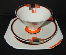 Shelley Vogue shape Red / Coral Blocks Pattern 11786 Teacup Trio