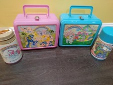 Vintage 1989 My Little Pony Aladdin Blue & Pink Plastic Lunch Boxes & Thermos