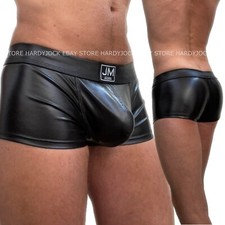 Jockmail Mens High Shine PU Coated Boxer Underwear Short w Bulge Pouch Detail
