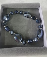 Womens PIA Dark Blue Sapphire Beaded Elasticated Bracelet - New In Box -One Size