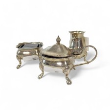 3 Piece Edwardian Silver Plated Cruet Condiment Set, Mappin & Webb Approx 100g 