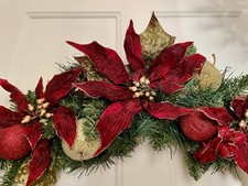 Christmas Poinsettia 28 Inch Wide wall/ door Garland  Decoration Red Gold Green