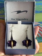 Blue Wing Gallery 925 Sterling Silver Calla Lily Earrings Blue Purple Titanium