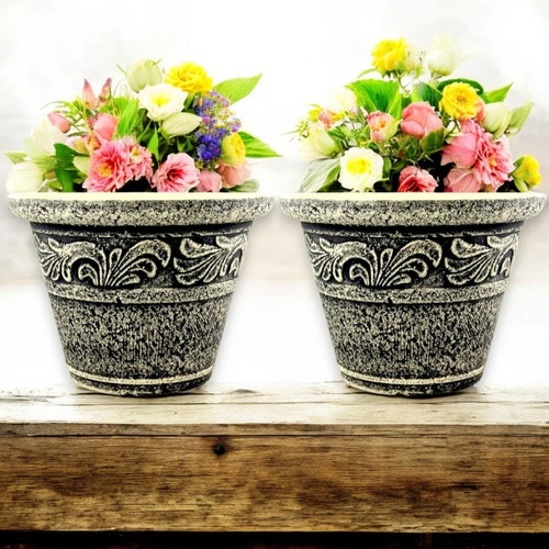 2pc round plastic grey plant - grey,