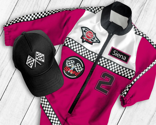 Checkered race suit with - race, cap-