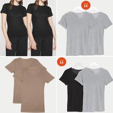 M&S Womens 2pk Thermal Short Sleeve Pointelle Tops Ladies Winter Warm Vest