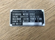 DATA PLATE FITS TO VINTAGE CLASSIC PIAGGIO VESPA T5 Scooter