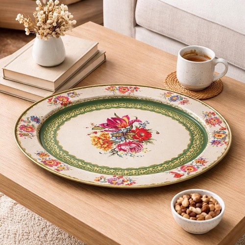 Vintage floral tin tray - tin,