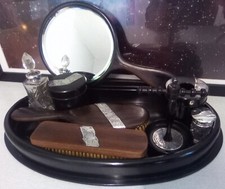 Vintage 9 Piece Real Ebony And Silver Dressing Table / Vanity Table Set