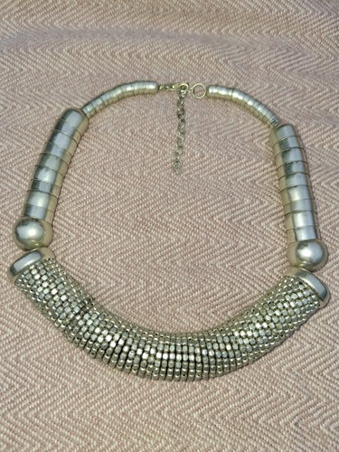 Chunky metal silver necklace - silver, necklace/