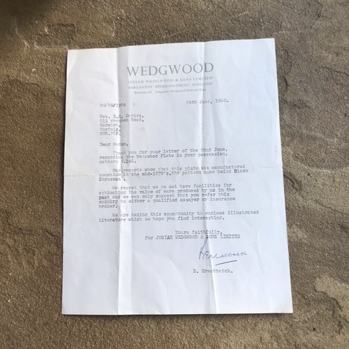 Signed wedgwood letter 1960 - signed, by
