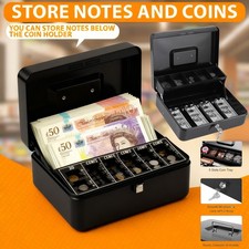 Money Box Tin Steel Metal Cash Safe Security Petty Tin With Lock 2 Keys Black