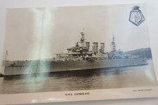 HMS CUMBERLAND ORIGINAL Vintage Navy photo card with ships insignia CC1