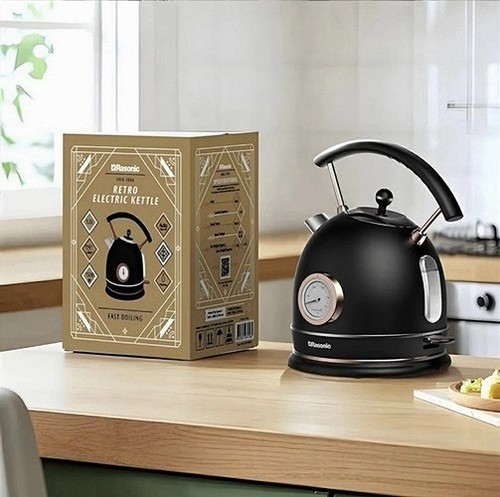 Black retro electric kettle - black,