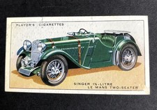 John Player & Sons Motor Cars Cigarette Card #40 Singer 1 1/2 Litre Le Mans 