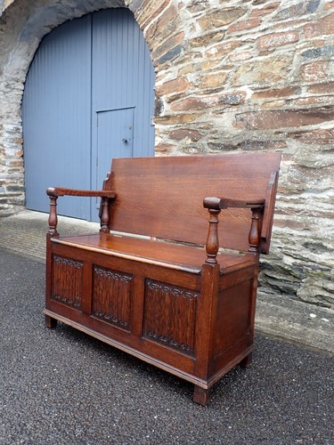Antique solid oak monks bench