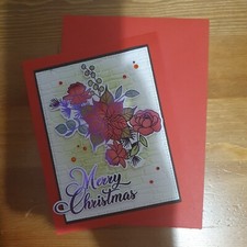Poinsettia Handmade greeting card Purple Red Merry Christmas