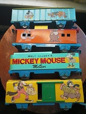 Mickey Mouse Marx Train Set Walt Disney 1950s Vintage Set of 4 Cars