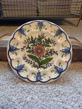 Spanish Handpainted Ceramic Wall Plate with Flowers and Scalloped Edges