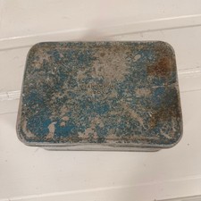Vintage 1960s Metal Sandwich Box Blue Lid Lunch Tin Retro Kitchenware 