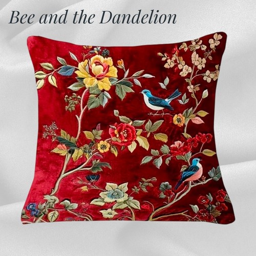 Birds floral red chinoiserie - red,