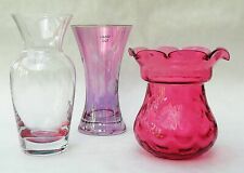 3 x Vintage Pink Glass Vases -