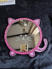 Cute Cat Mirror Wall Decor with Pink Mosaic Frame for Home Decor and Gifting UK