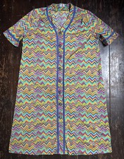 Vtg 80s 90s DOMINA ITALY Bright Button Front RAINBOW Striped Kaftan Dress M TLC