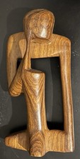 Wooden Abstract Sculpture Thinking Man Figurine Hand Carved Thinker Statue