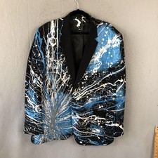 Kenneth Cole Blazer Mens 52L Abstract Paint Splatter Sport Coat Jacket Party Mod