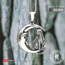 Cat and Moon Wicca Wisdom Pendant Necklace✔️925 Silver✔️Solid✔️Quality