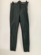 Zara Womens Green Coated Faux Leather Trousers Leggings Ankle Zips Slinky