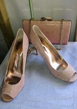 DUNE ROSE PINK GOLD SHIMMER COURT SHOES AND MATCHING BAG UK 7 EUR 40