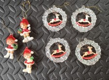 Vintage 60s 70s Xmas hanging tree ornaments decorations reindeer santa girl 7