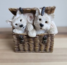 West Highland Terrier (Westies) puppies in Basket Figurine, Leonardo Collection