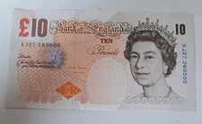 English £10 Note Circa 2012  - Chris Salmon Cashier - Good Serial No KJ27 260000
