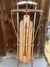 Flexible Flyer F052 Rare Collectible Antique Primitive Wood Iron Sled, Sleigh