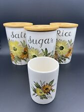4 Vintage Crown Devon Fieldings Storage Jars Rice Salt Sugar Other Sunflower