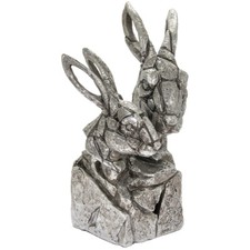 Tall Twin Hares Ornament Silver Resin Statue Leonardo Collection Home Decor SALE