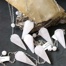 Rose Quartz Dowsing, Pendulum, Hexagon 29cm With silverlike Chain