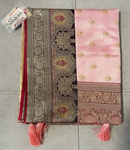 Soft pink katan saree - katan, with