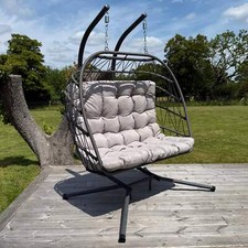 Brisbane Hanging Double Egg Chair | Grey Garden Rattan Patio Pod