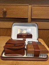 Men's Vintage PJ Vanity Grooming Travel Kit Brown Leather Case