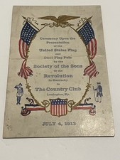 1913 Society of the Sons of the Revolution in Kentucky Ceremony Program US Flag