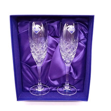 EDINBURGH CRYSTAL International Pair of Hand Cut Champagne / Prosecco Glasses