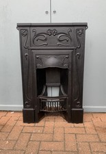 Antique Edwardian Art Nouveau Cast Iron Small Bedroom Fireplace (1890-1910)