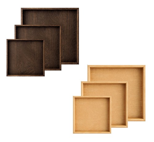 Wooden serving tray set 3pcs - wooden,