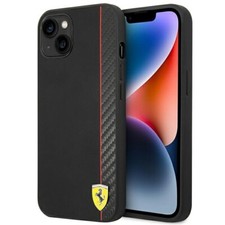 Phone Case iPhone 14 Plus Ferrari Black Logo Carbon Look